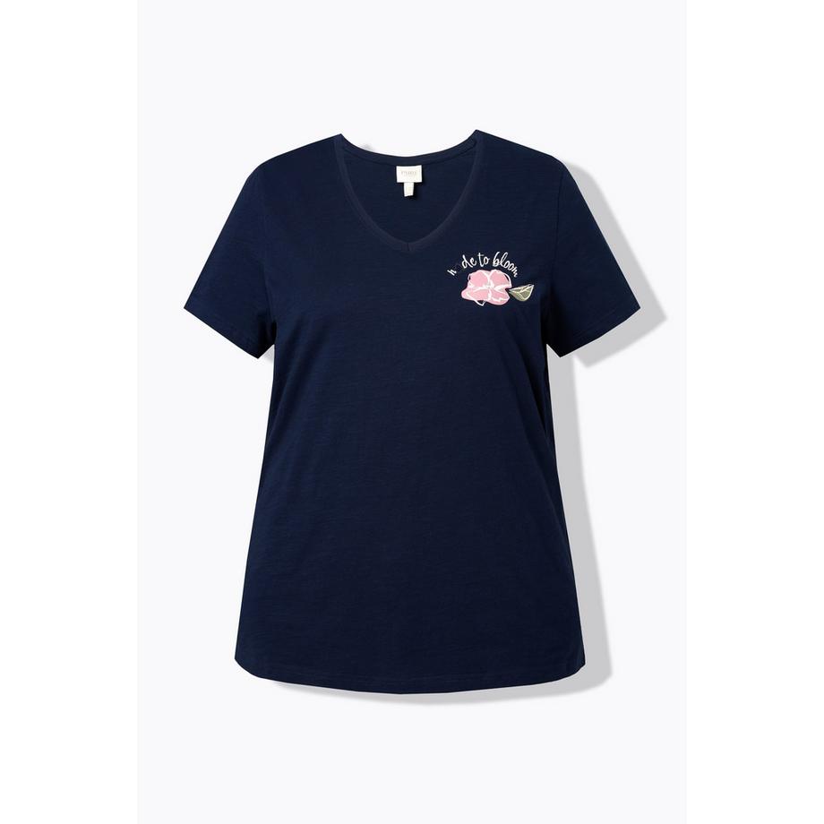 Ulla Popken T-shirt Stampa Floreale Scollo a V Mezze Maniche  