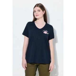 Ulla Popken T-shirt Motif Floral Décolleté en V Manches Courtes  