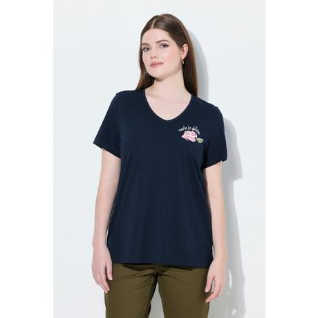 Ulla Popken T-shirt Motif Floral Décolleté en V Manches Courtes  