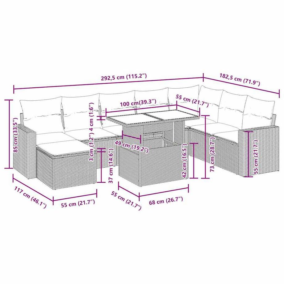 VidaXL Gartensofa set poly-rattan  