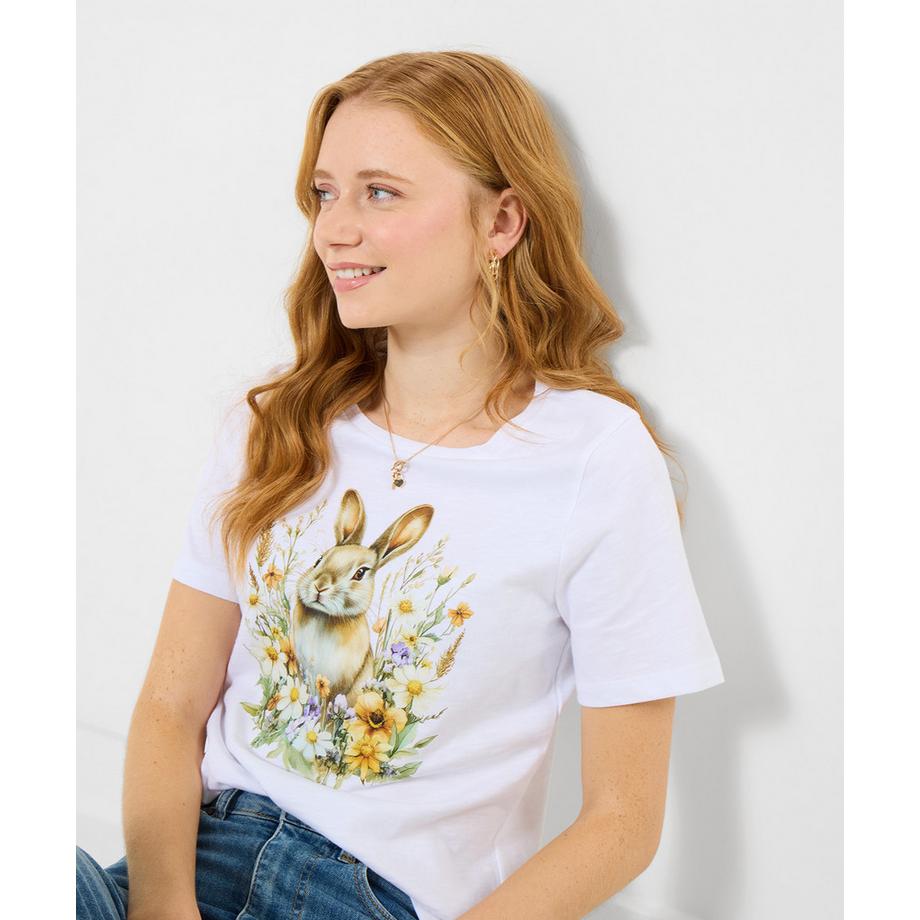 T-Shirt mit Hasen- und Blumenmotiv