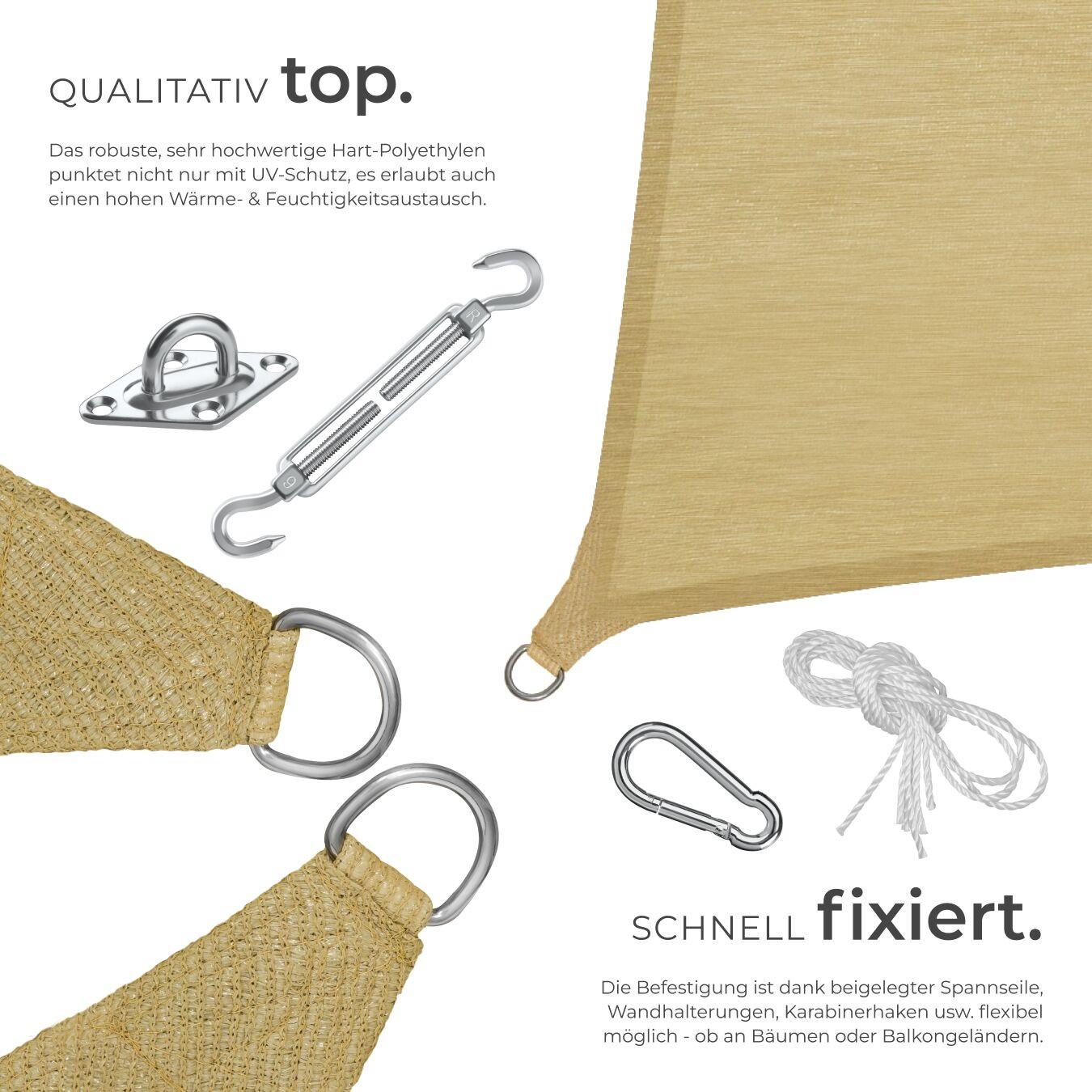 Tectake Sonnensegel Sunny verschiedene Größen, HDPE mit 185 g/m² und 87 % UV-Schutz wasserabweisend, atmungsaktiv und reißfest  