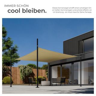 Tectake Sonnensegel Sunny verschiedene Größen, HDPE mit 185 g/m² und 87 % UV-Schutz wasserabweisend, atmungsaktiv und reißfest  