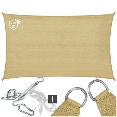 Tectake Sonnensegel Sunny verschiedene Größen, HDPE mit 185 g/m² und 87 % UV-Schutz wasserabweisend, atmungsaktiv und reißfest  