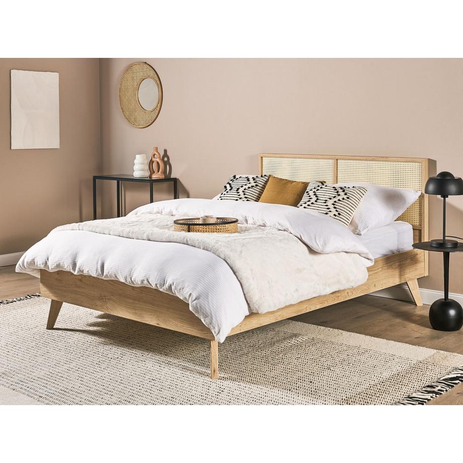 Beliani Bett mit Lattenrost aus Rattan Boho MONPAZIER  