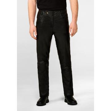 Pantaloni in pelle da uomo Franklin 2, il classico pantalone stile 5 tasche con applicazioni da motociclista.