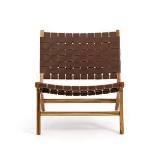 La Redoute Intérieurs Fauteuil lounge teck et cuir  