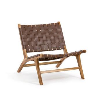 Fauteuil lounge teck et cuir