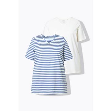 T-shirt in confezione doppia con righe/tinta unita, scollo a V e mezze maniche