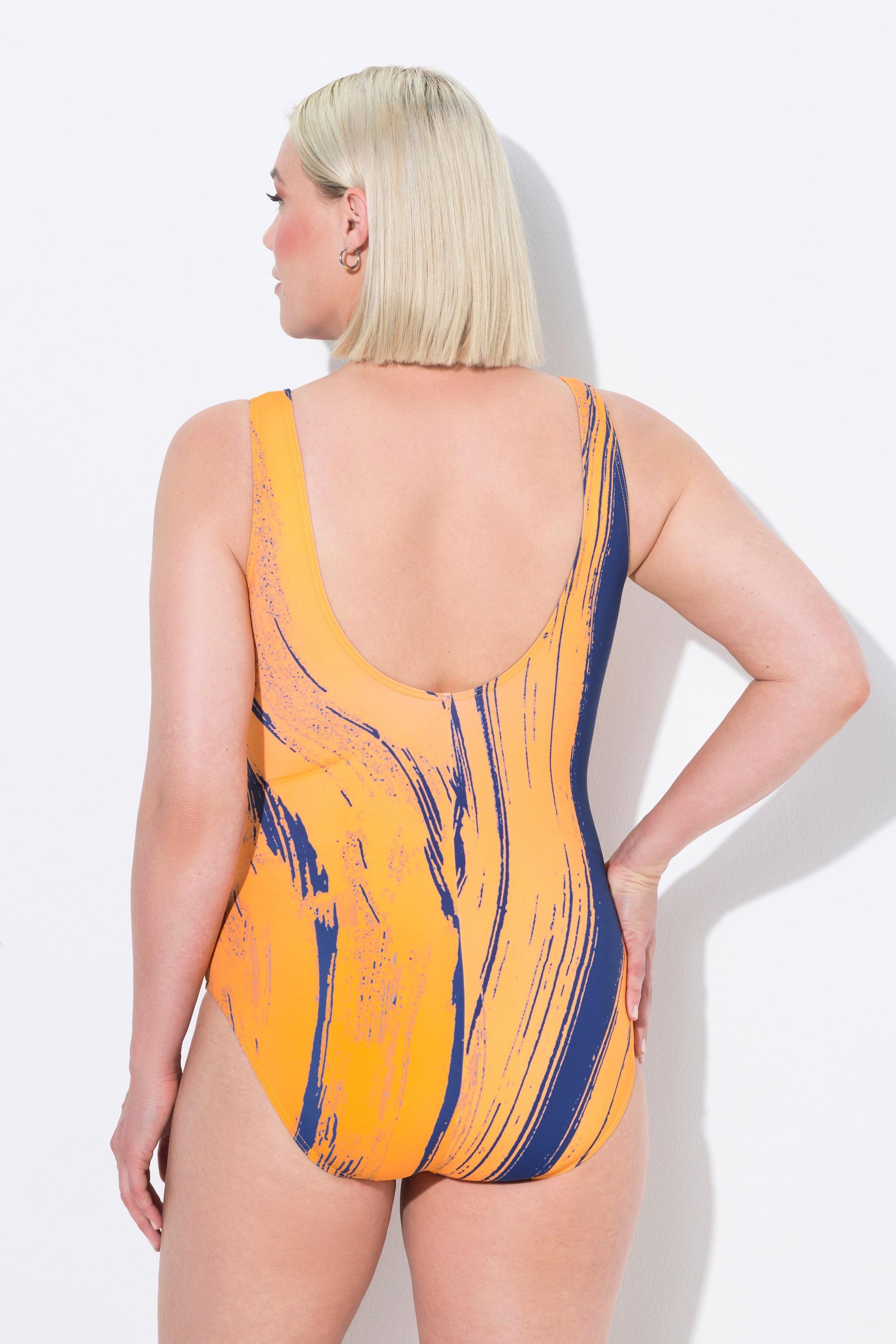 Ulla Popken Wellen Paspeln Badeanzug ohne Softcups Rundhals  