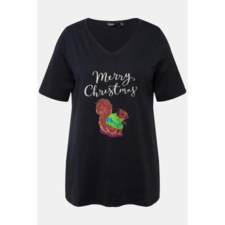 Ulla Popken  T-shirt de Noël à manches courtes et col V, motif écureuil 