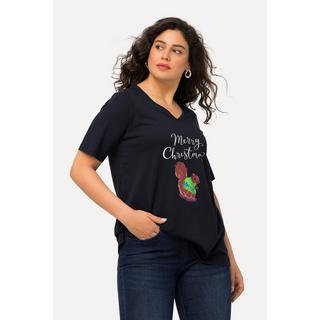 Ulla Popken  T-shirt de Noël à manches courtes et col V, motif écureuil 