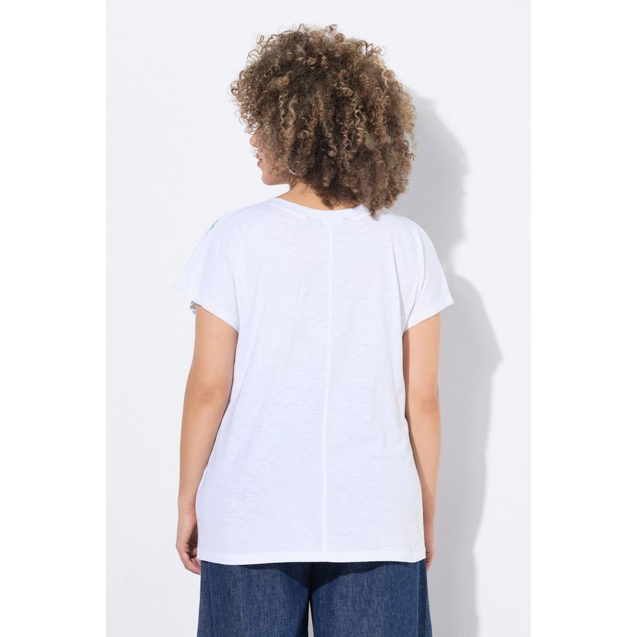 Ulla Popken T-Shirt Stickerei Oversized V-Ausschnitt Halbarm  