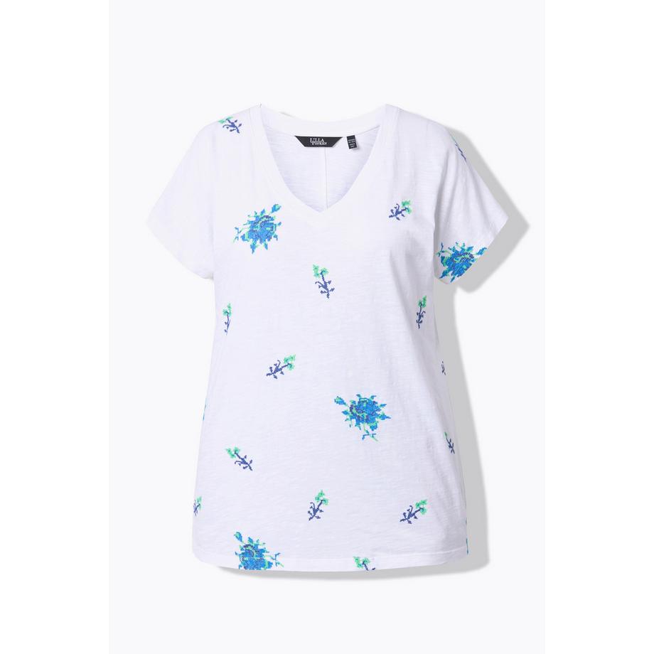 Ulla Popken T-Shirt Stickerei Oversized V-Ausschnitt Halbarm  