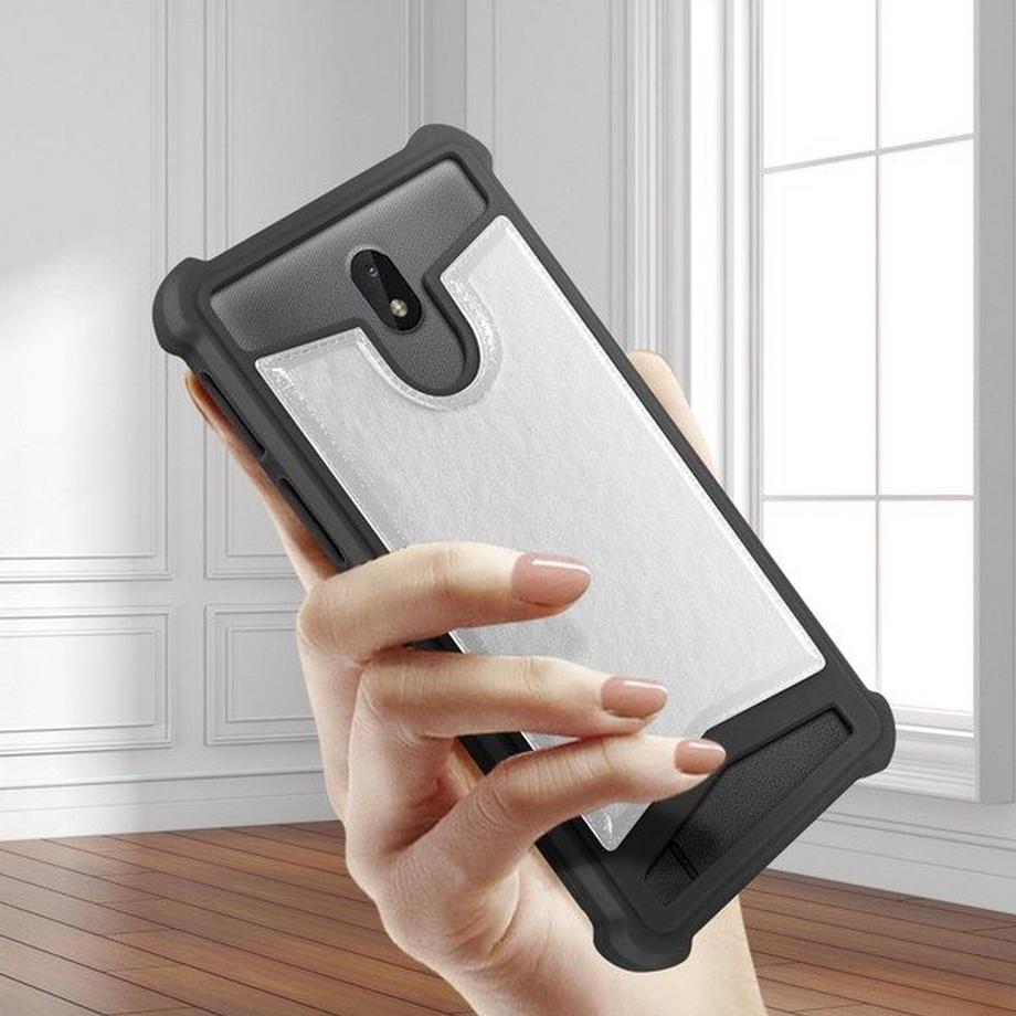 Avizar  Coque antichoc façon Cuir Noir/Argent 