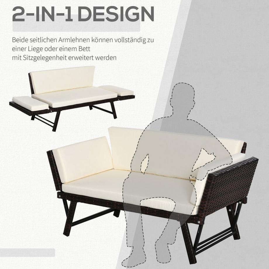 Northio Divano Da Giardino In Polyrattan 2 Posti Mobili Da Giardino Divano Lounge Panca Da Giardino Lettino Da Giardino Braccioli Pieghevoli Marrone Acciaio 129 X 63 X 67 Cm  