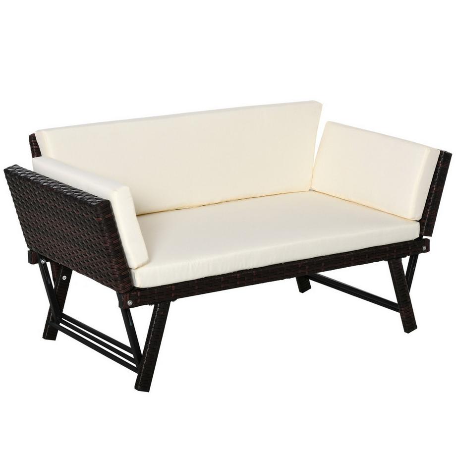 Divano Da Giardino In Polyrattan 2 Posti Mobili Da Giardino Divano Lounge Panca Da Giardino Lettino Da Giardino Braccioli Pieghevoli Marrone Acciaio 129 X 63 X 67 Cm
