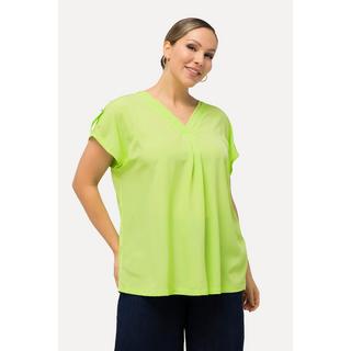 Ulla Popken  Bluse, Oversized, V-Ausschnitt, Zierfalten, Halbarm 