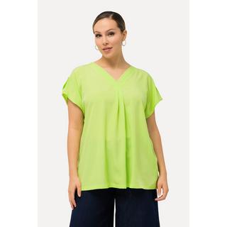 Ulla Popken  Bluse, Oversized, V-Ausschnitt, Zierfalten, Halbarm 