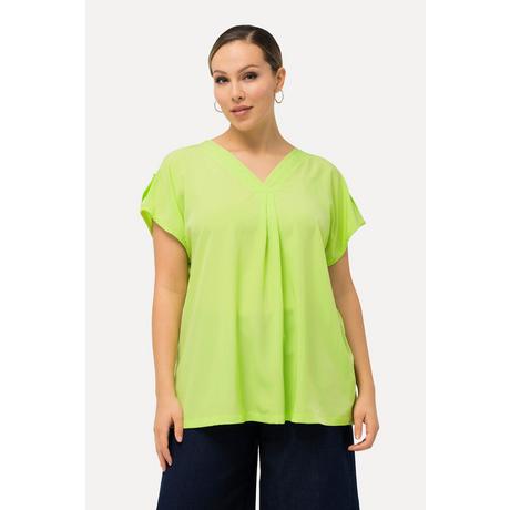 Ulla Popken  Bluse, Oversized, V-Ausschnitt, Zierfalten, Halbarm 