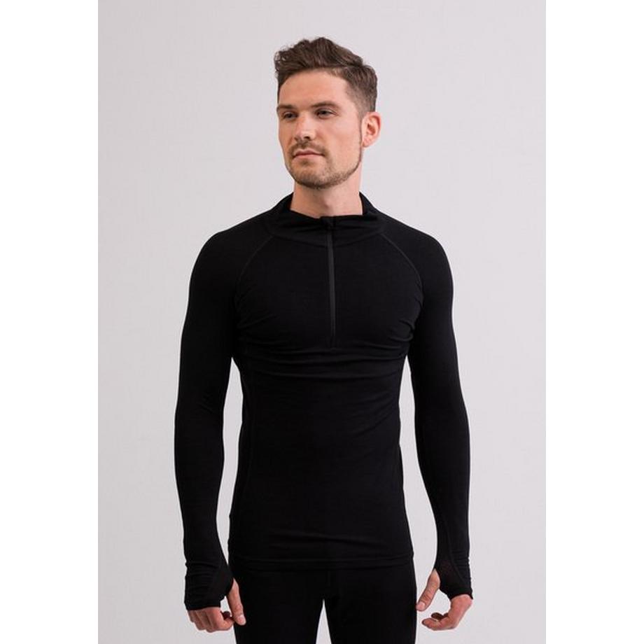 CASH-MERE.CH  High Performance Kaschmir Sportwäsche Langarm-Shirt mit Stehkragen und Half-Zip 