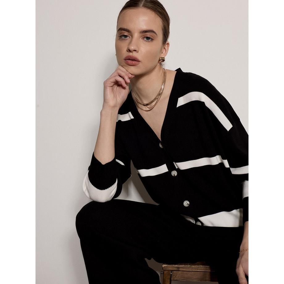 Cardigan oversize à rayures monochromes