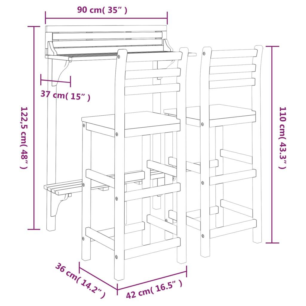 VidaXL Ensemble de bar de balcon bois d'acacia  