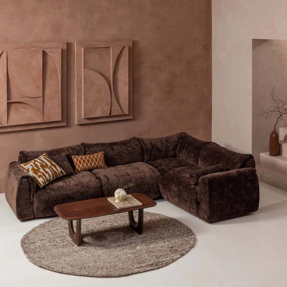 mutoni Canapé d'angle Baggy droit 3D-Chenille brun foncé 301x210  