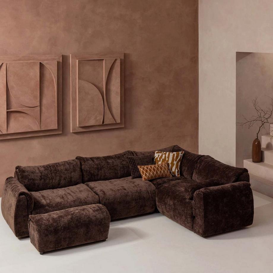 mutoni Canapé d'angle Baggy droit 3D-Chenille brun foncé 301x210  