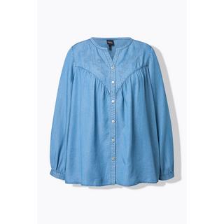 Ulla Popken Blusa di jeans Ricami Taglio svasato Scollo a V Maniche lunghe  