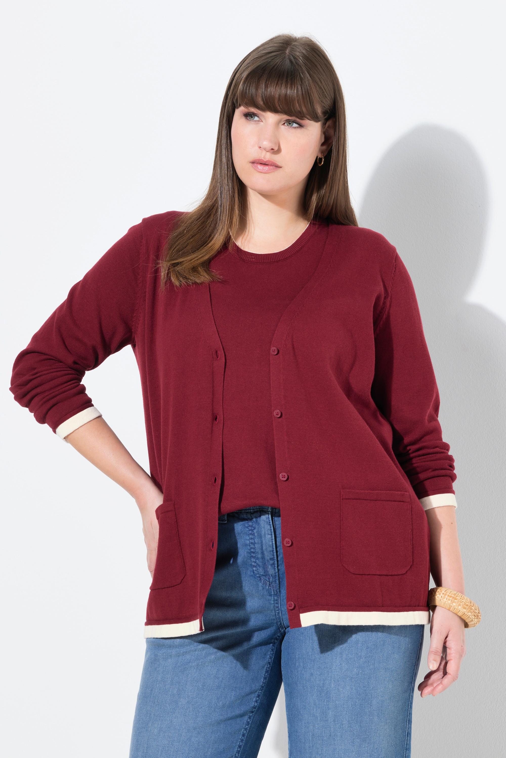 Ulla Popken Cardigan Manches Longues Col V Coton Bio  