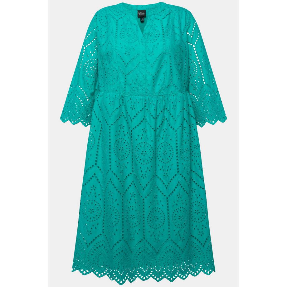 Ulla Popken Abito midi pizzo Sangallo scollo a tunica maniche 3/4  