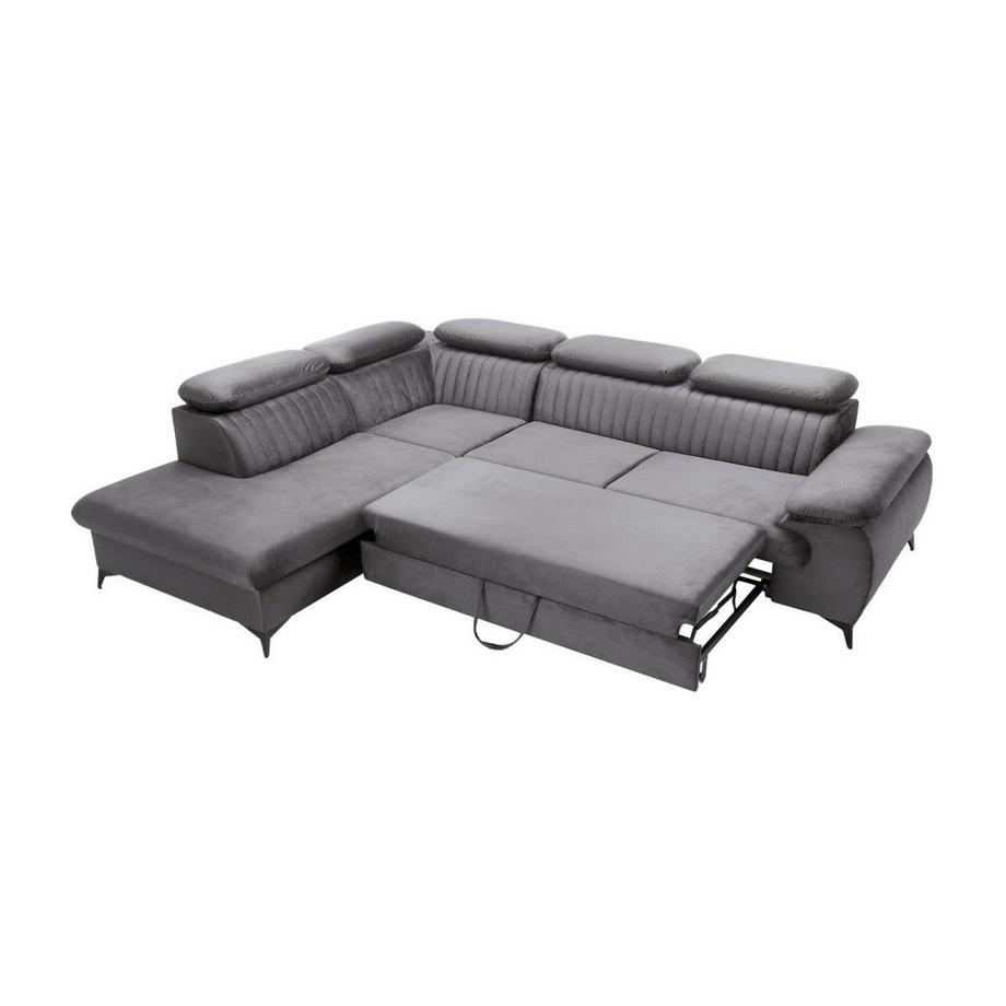 PASCAL MORABITO Canapé grand angle gauche convertible en velours gris anthracite SAMARA de Pascal Morabito  