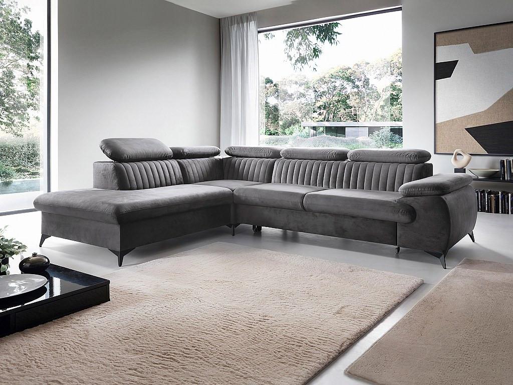 PASCAL MORABITO Divano letto grande in Velluto Antracite - Angolo a sinistra - SAMARA di PASCAL MORABITO  