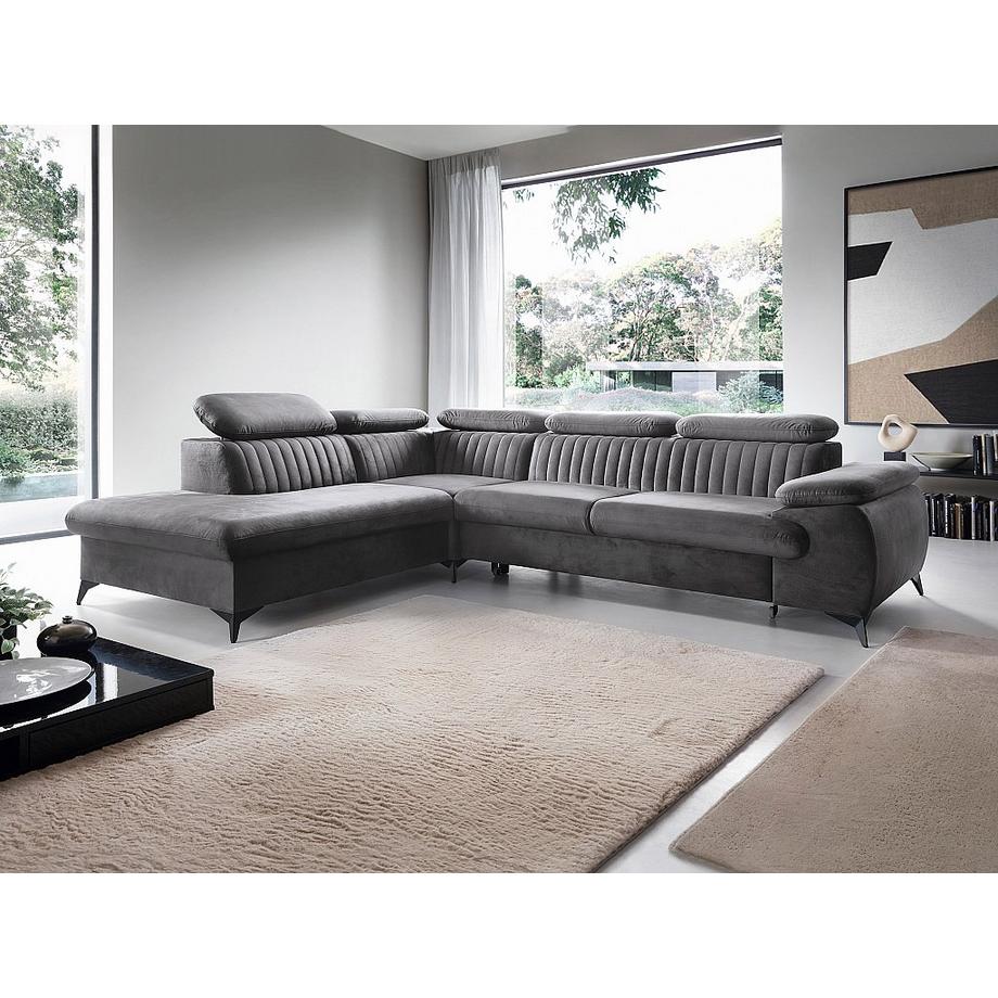 PASCAL MORABITO Canapé grand angle gauche convertible en velours gris anthracite SAMARA de Pascal Morabito  