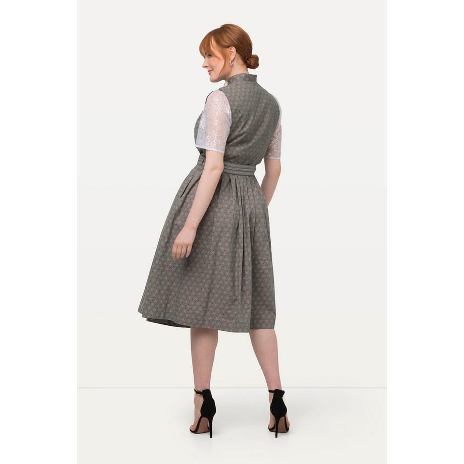 Ulla Popken Abito tradizionale Dirndl smanicato nervature bottoni decorativi collo alto  