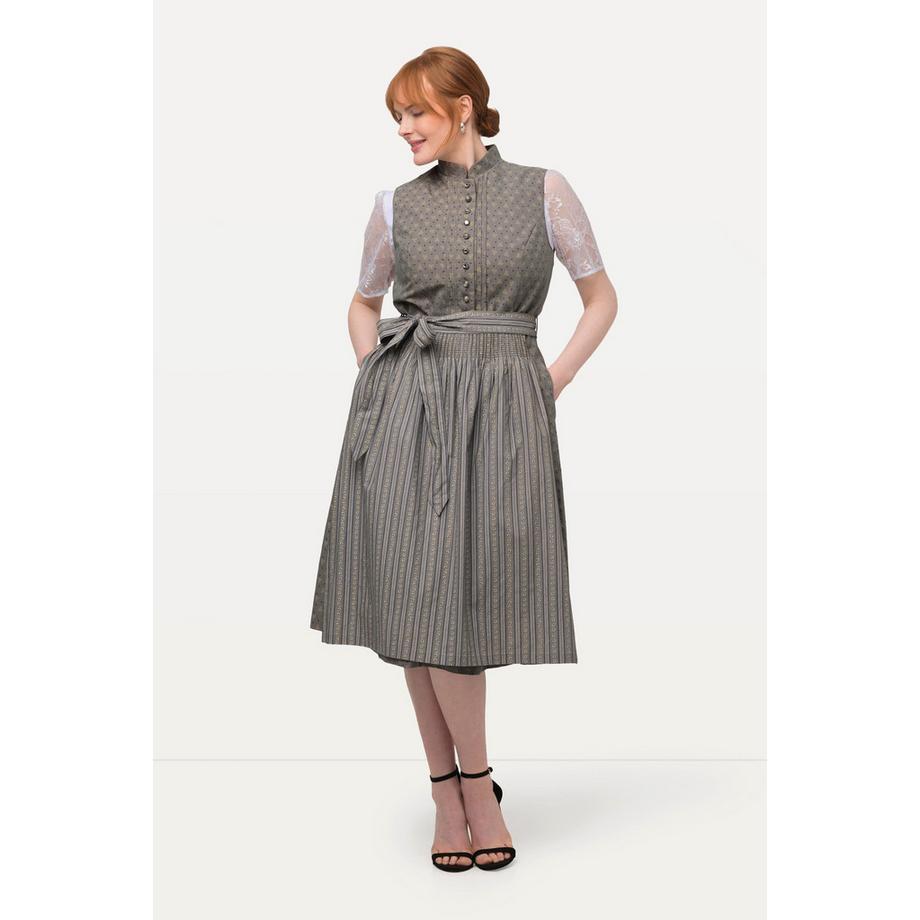 Ulla Popken Abito tradizionale Dirndl smanicato nervature bottoni decorativi collo alto  