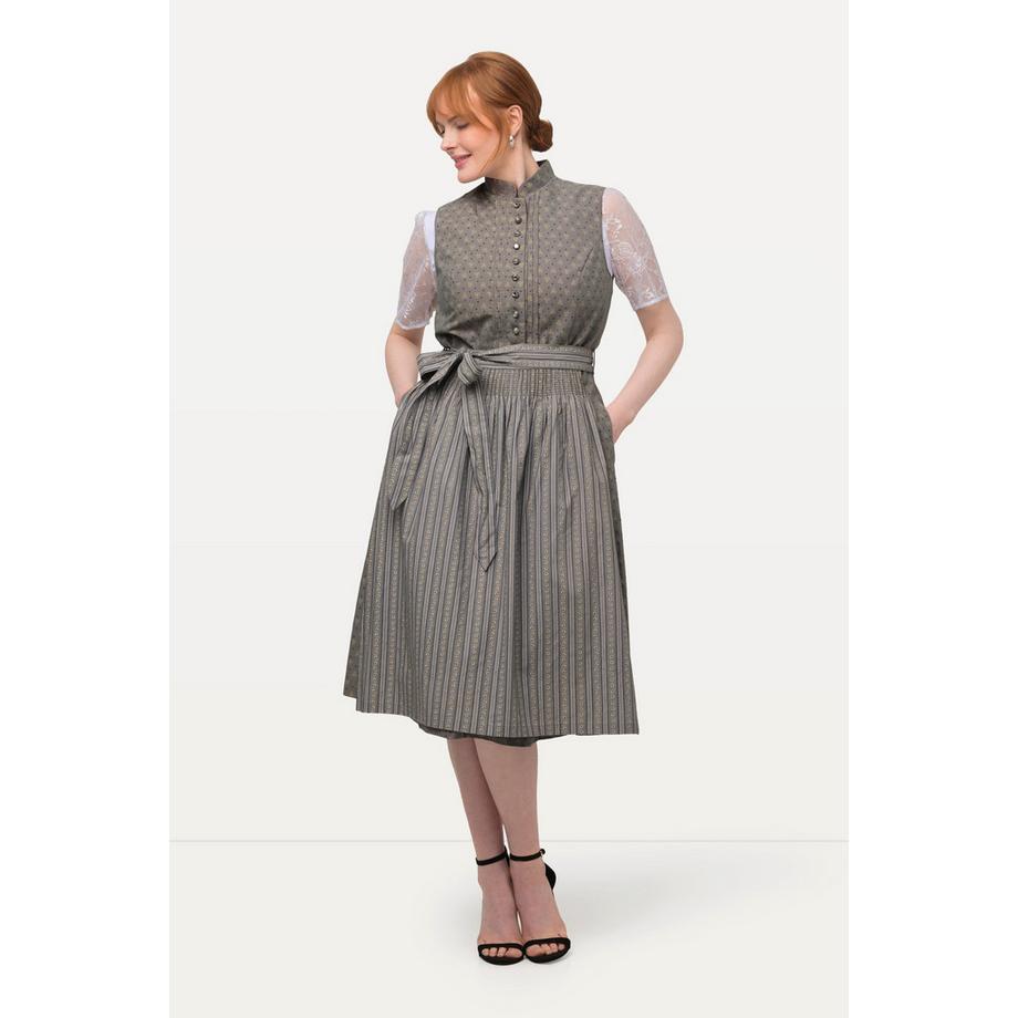 Ulla Popken Abito tradizionale Dirndl smanicato nervature bottoni decorativi collo alto  