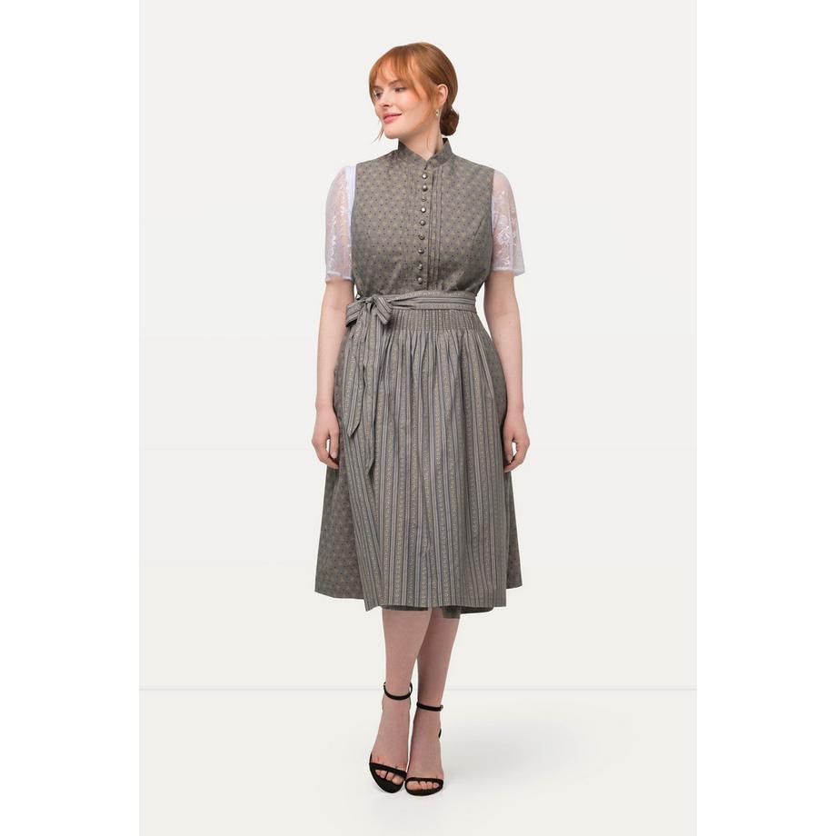 Ulla Popken Abito tradizionale Dirndl smanicato nervature bottoni decorativi collo alto  
