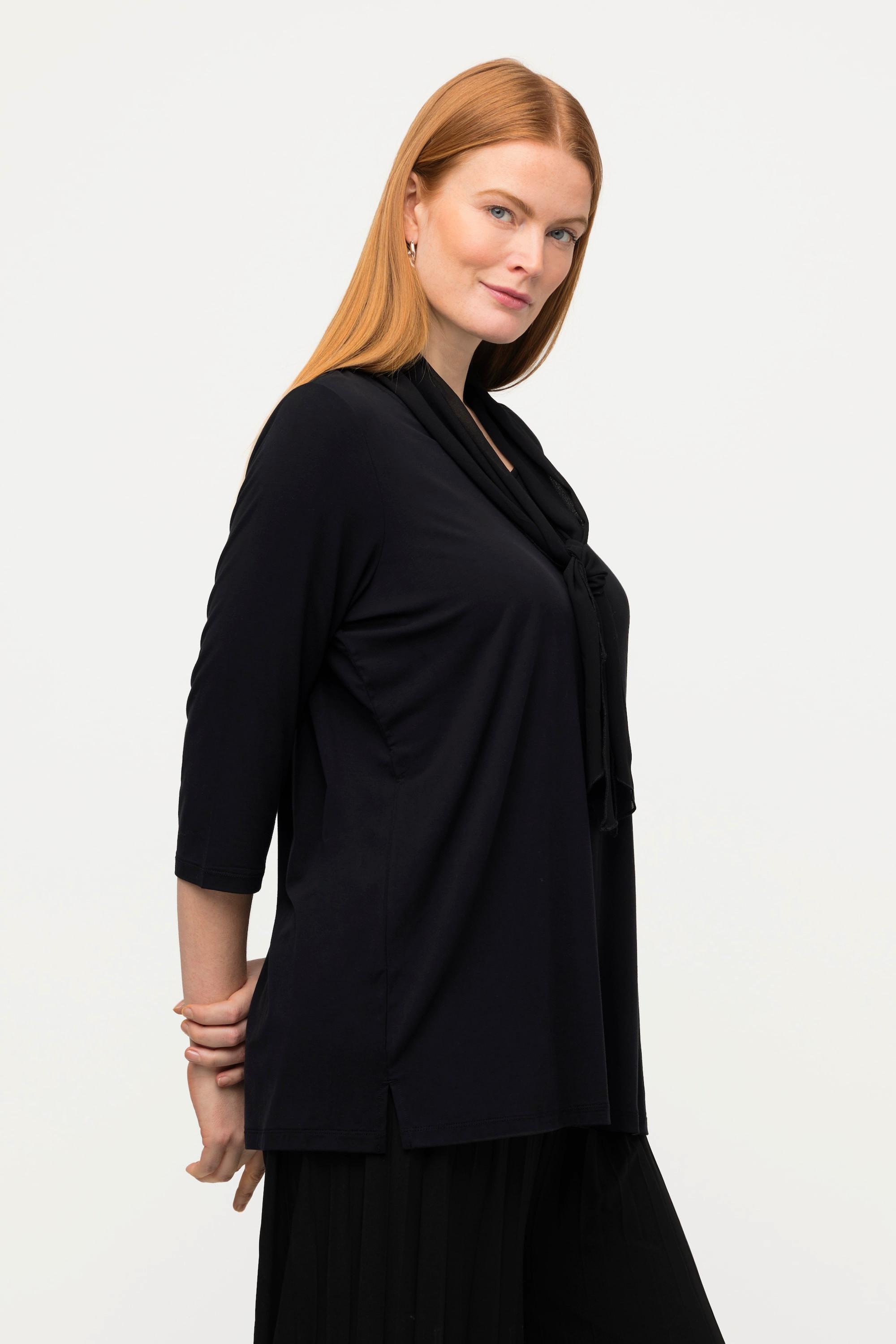 Ulla Popken  Shirt, Schluppe, V-Ausschnitt, 3/4-Arm, Modalmix 