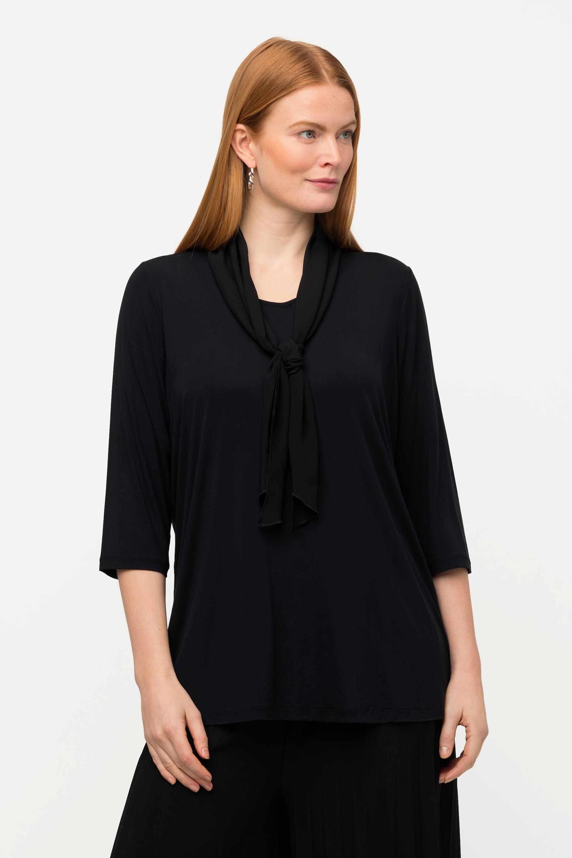 Ulla Popken  Shirt, Schluppe, V-Ausschnitt, 3/4-Arm, Modalmix 