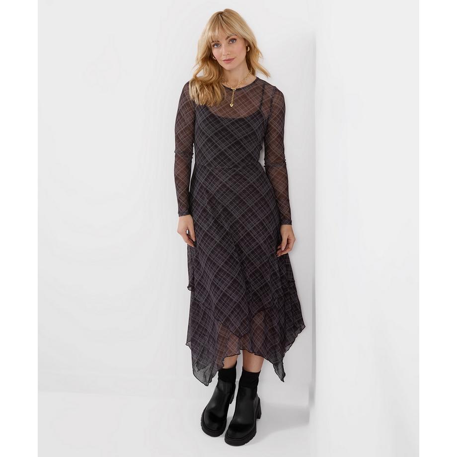 Robe en Mesh à Carreaux et Ourlet Plongeant Roxy