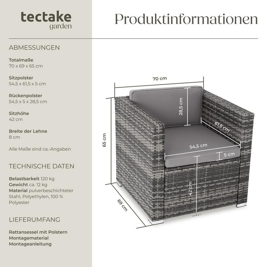 Tectake Fauteuil de jardin en rotin LIGNANO résistant  