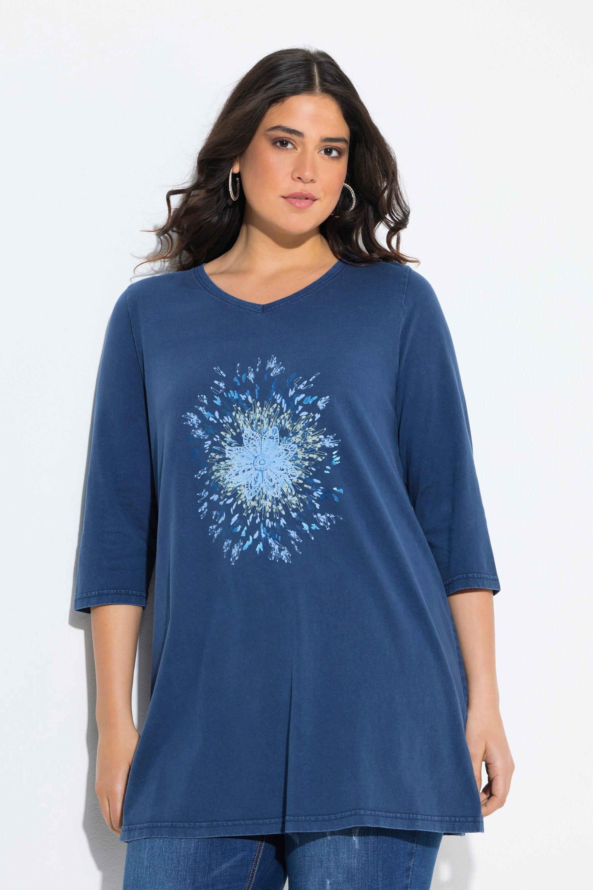 Ulla Popken Pissenlit Coupe Évasée Col V Manches 3/4 T-shirt  