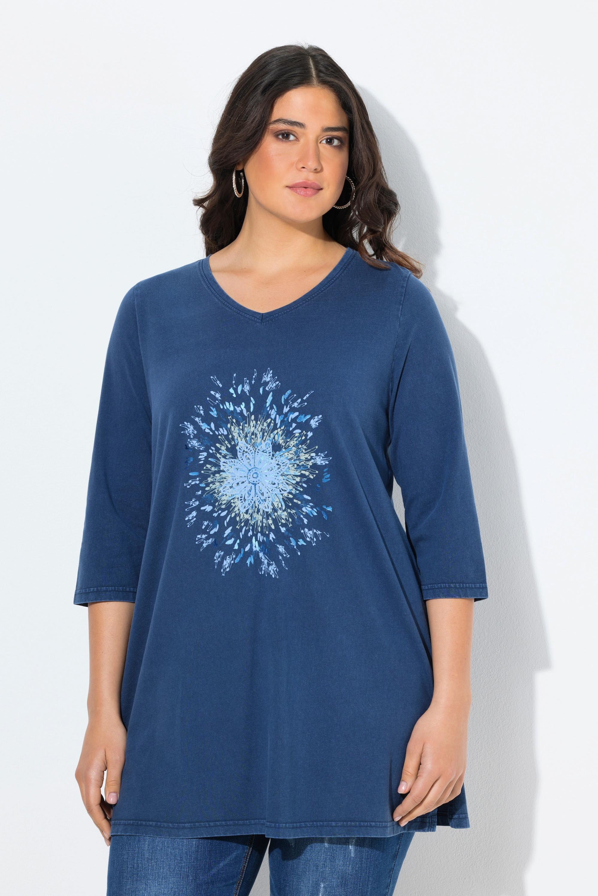 Ulla Popken Pissenlit Coupe Évasée Col V Manches 3/4 T-shirt  