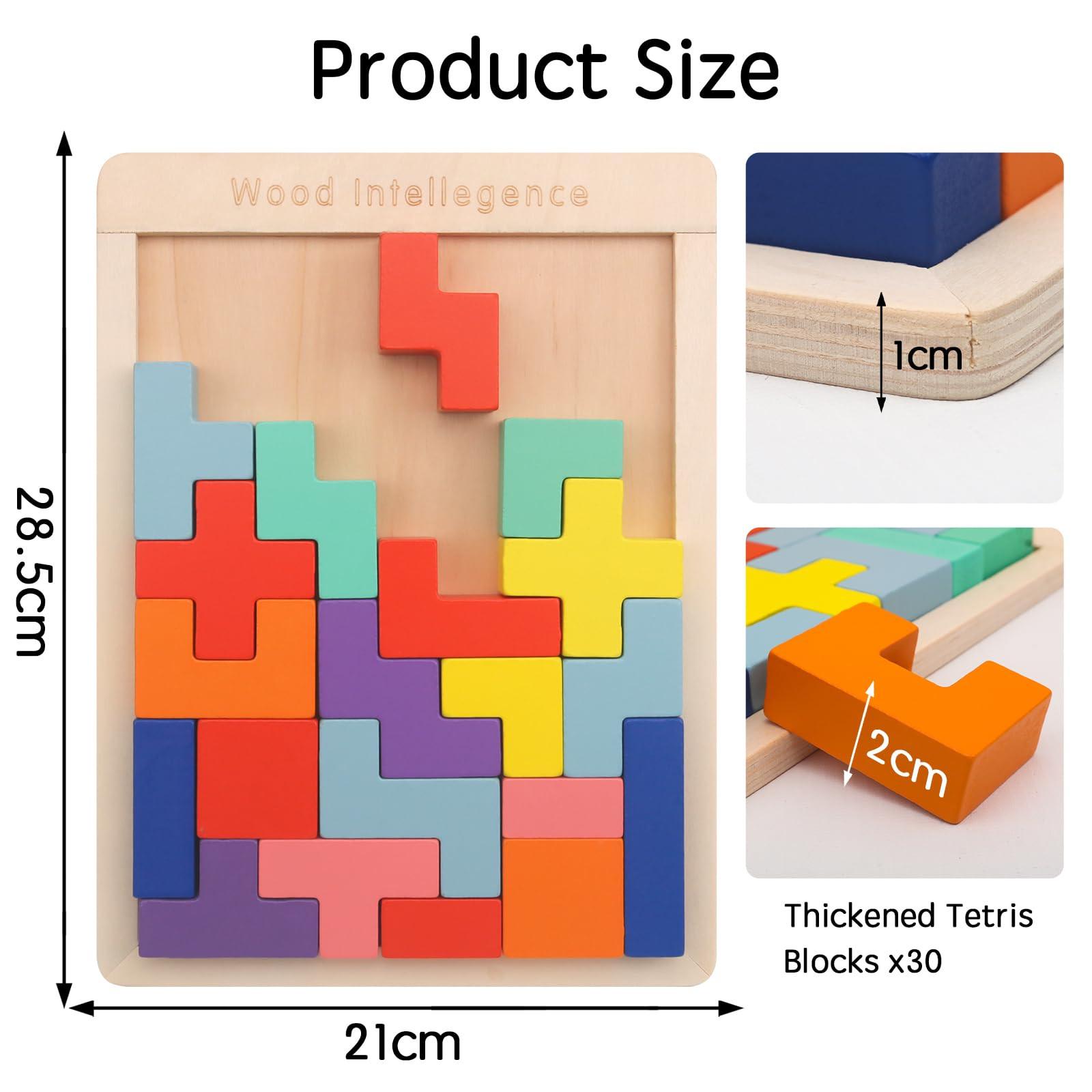 Activity-board  Jeu de puzzle 3D Tetris pour enfants, puzzle en bois avec 30 pièces, intelligence des blocs de construction colorés 