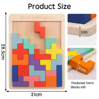 Activity-board  Jeu de puzzle 3D Tetris pour enfants, puzzle en bois avec 30 pièces, intelligence des blocs de construction colorés 