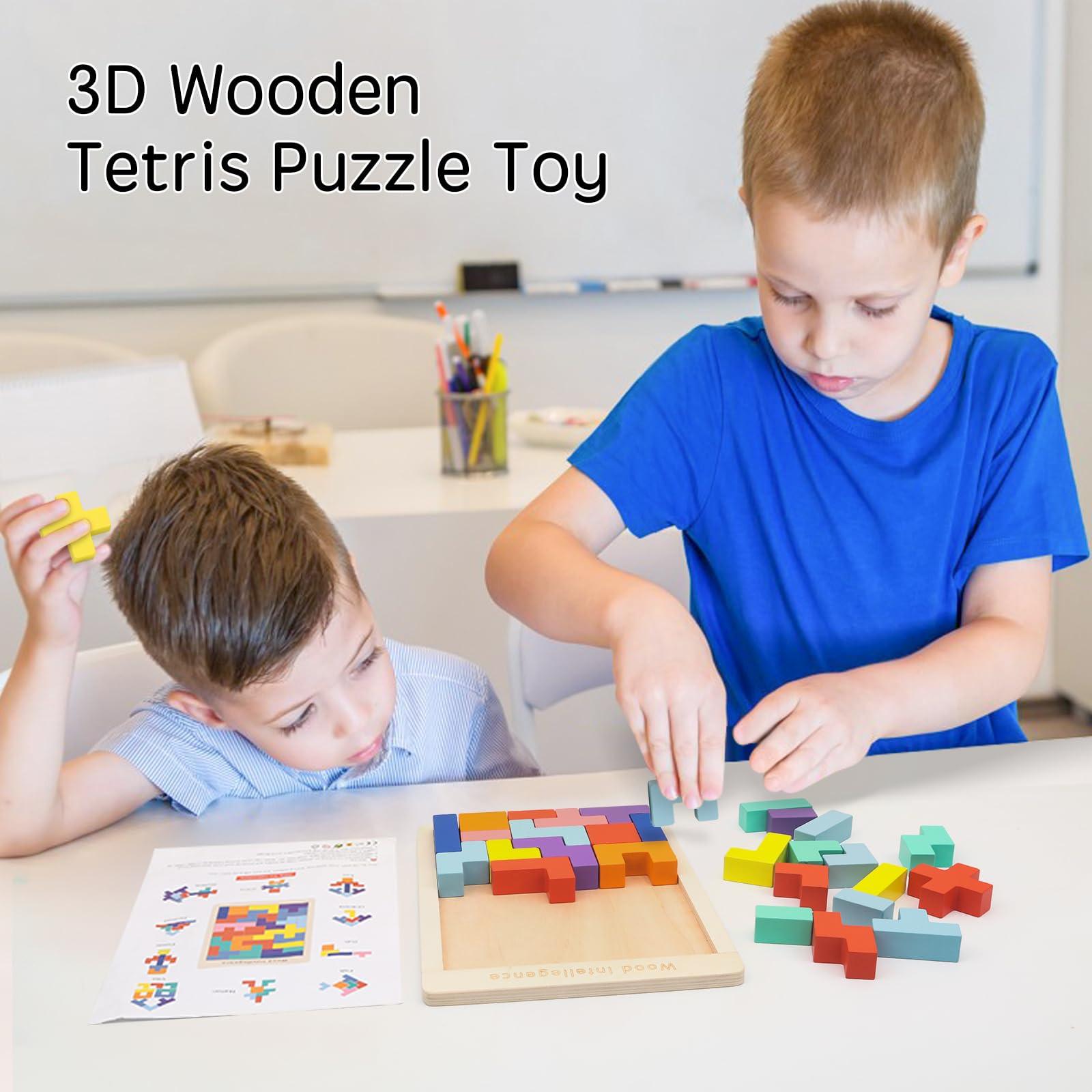 Activity-board  3D Puzzle Tetris Spiel Kinder, Holzpuzzle mit 30 Teilen Intelligenz bunte Bausteine 