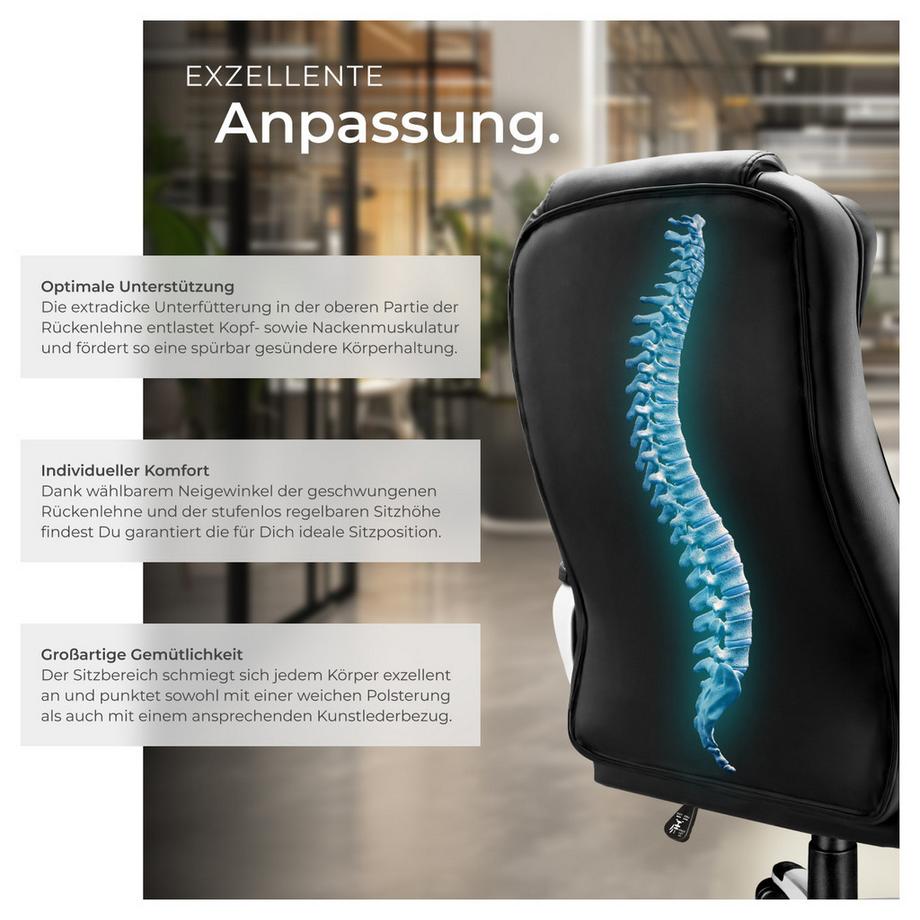 Tectake Bürostuhl Zulu 360° drehbar und stufenlos höhenverstellbar mit gepolsterten Armlehnen  