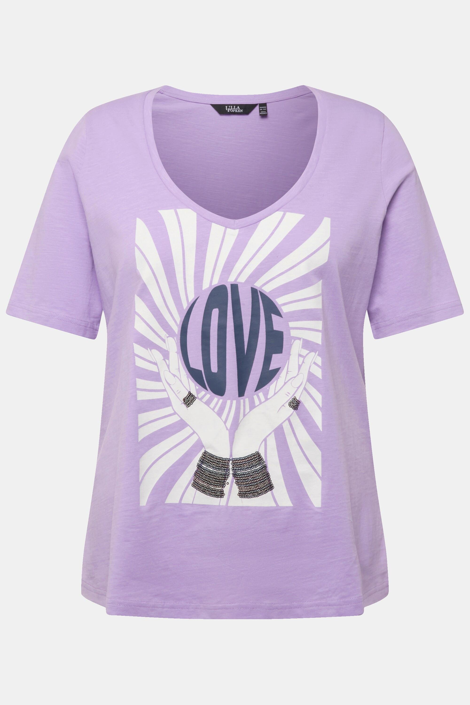 Ulla Popken T-Shirt Classica Paillettes Scollo a V Mezza Manica  